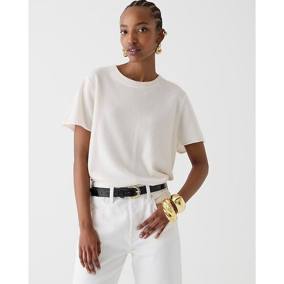 🛑SOLD🛑 J. Crew 100% Cashmere Relaxed T-Shirt Size XXL Milk Cream Top Sweater Old - Picture 3 of 12